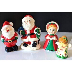 Christmas Candles Lot Of 4 Santas Carol Singer Angel Wax Unlit Vintage 1960